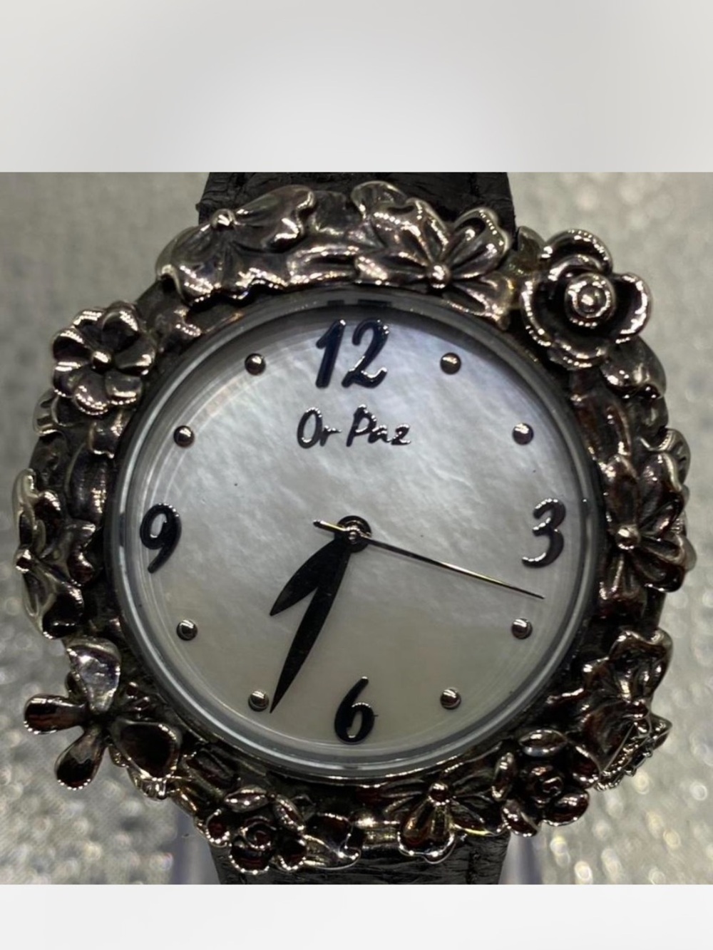 *** Or Paz  ^^^ Floral Silver-Tone Mother-of-Pearl Watch *^*  🌹 charm ***
